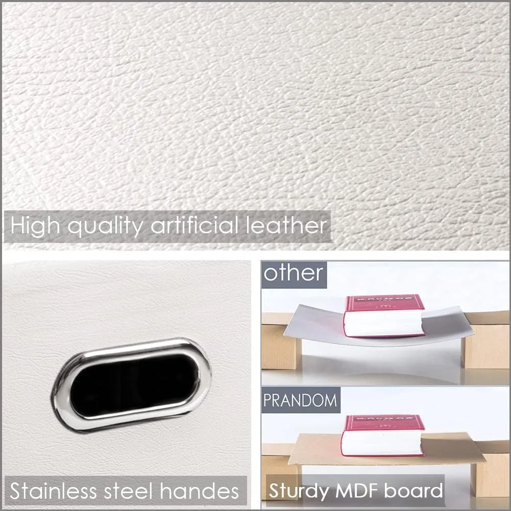 PRANDOM Leather Foldable Cube Storage Bins 13x13 inch [2-Pack] Fabric Storage Baskets Cubes Drawer with Cotton Handles Organizer for Shelves Nursery Closet Bedroom Clothes Cream