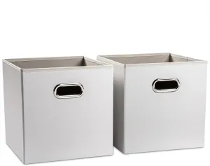 PRANDOM Leather Foldable Cube Storage Bins 13x13 inch [2-Pack] Fabric Storage Baskets Cubes Drawer with Cotton Handles Organizer for Shelves Nursery Closet Bedroom Clothes Cream