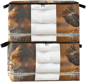 Predatory Hawk Pattern 95L Large Storage Bags for Clothes & Bedding, Foldable Closet Organizers with Durable Handles for Comforters Blankets, 2 Pack