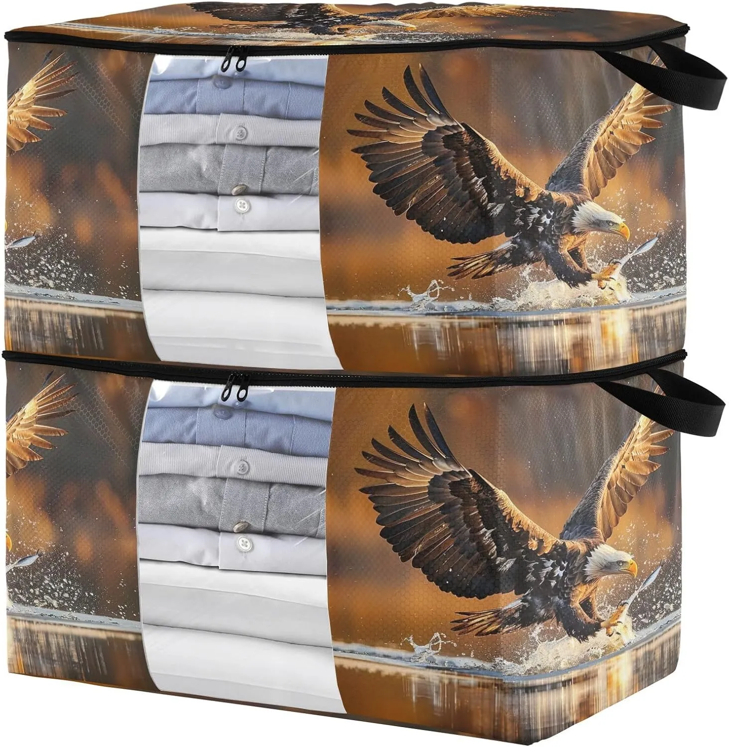 Predatory Hawk Pattern 95L Large Storage Bags for Clothes & Bedding, Foldable Closet Organizers with Durable Handles for Comforters Blankets, 2 Pack