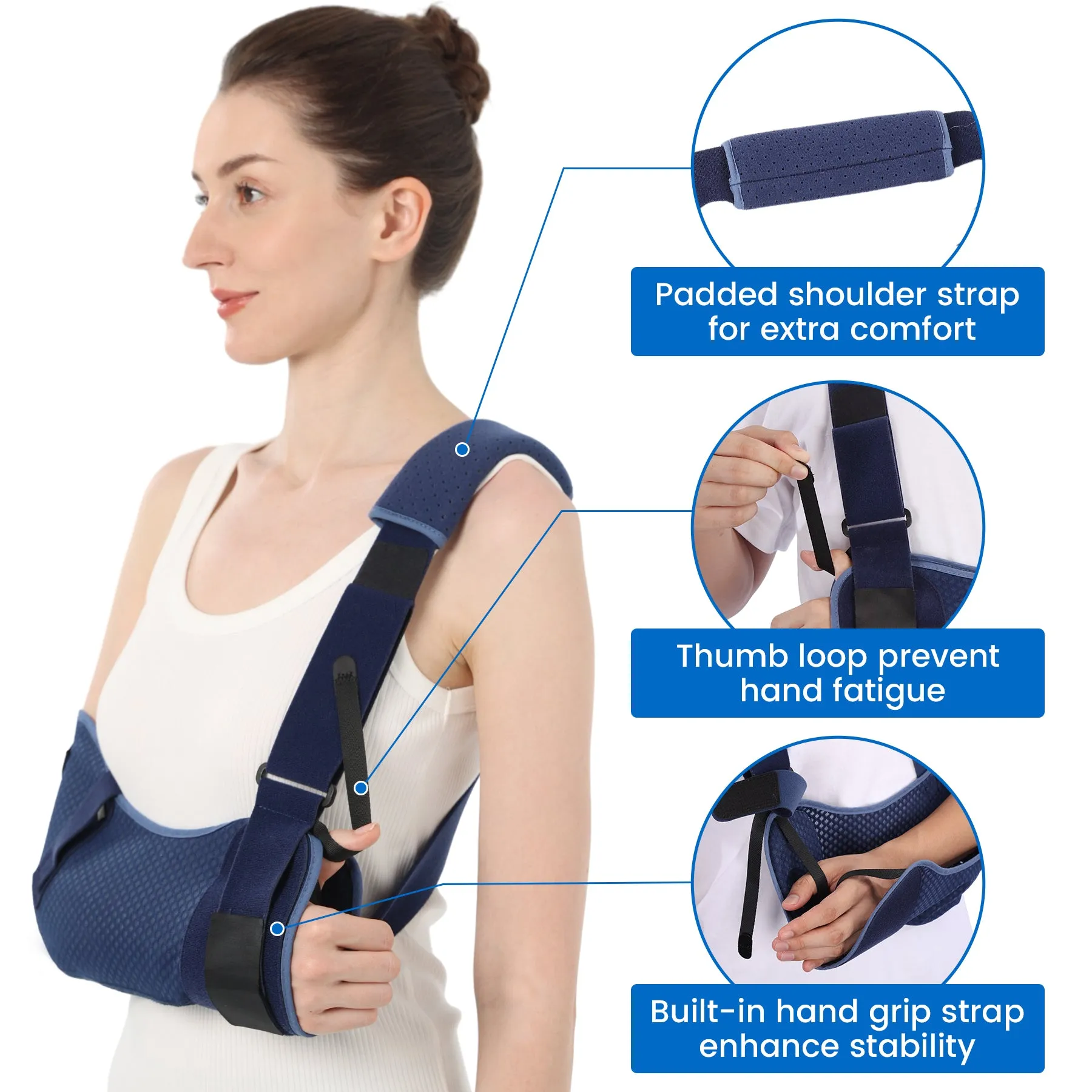 Premium Arm Sling for Adults - Broken Forearm Support, Elbow Sprain & Shoulder Injury Immobilizer, Ventilated & Breathable Design with Adjustable Strapping & Hand Grip Stability