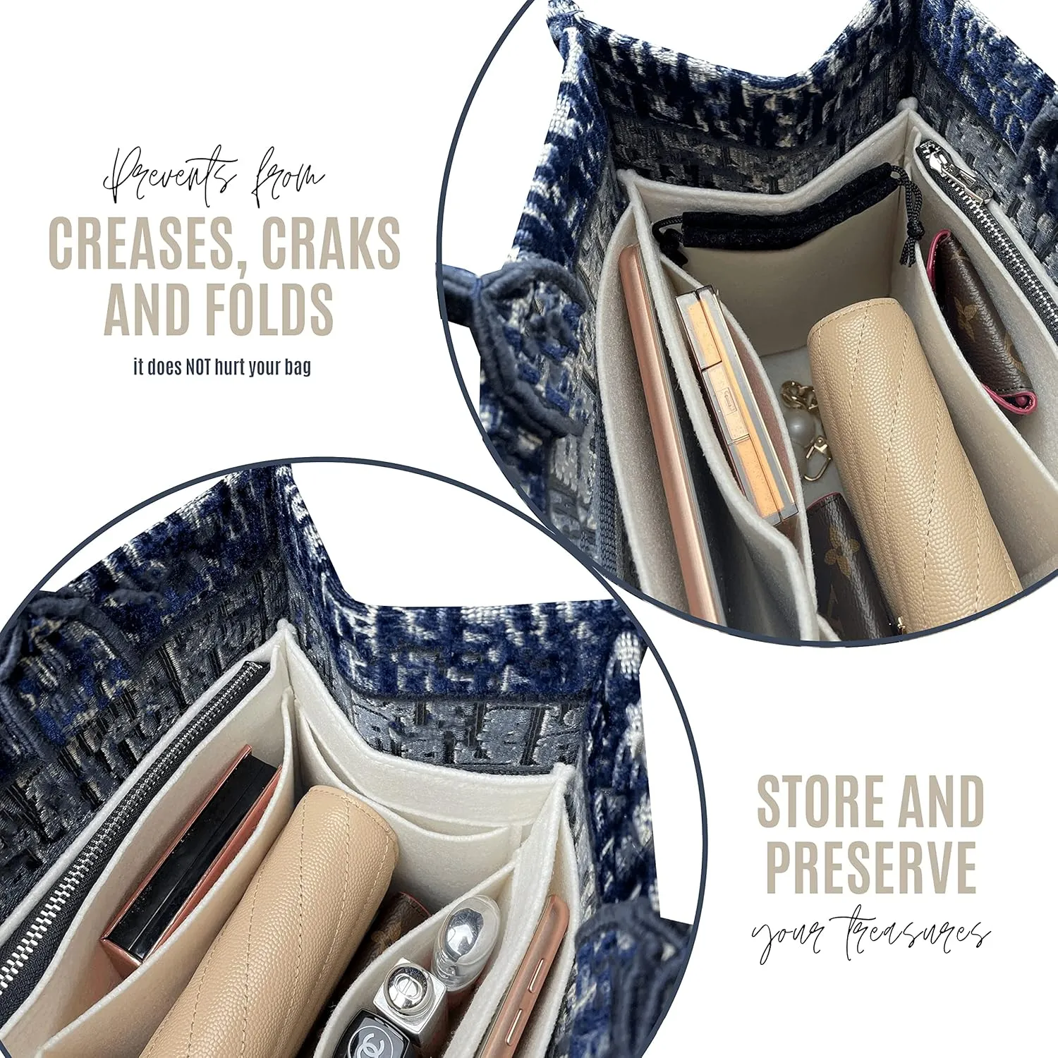 Premium Bag Organizer compatible with Mini Book Tote Bag, Best Fit Detailed Size Insert, 2mm Thick Snug sturdy Double-Layered Base (For Large Book Tote, Geyser Blue)