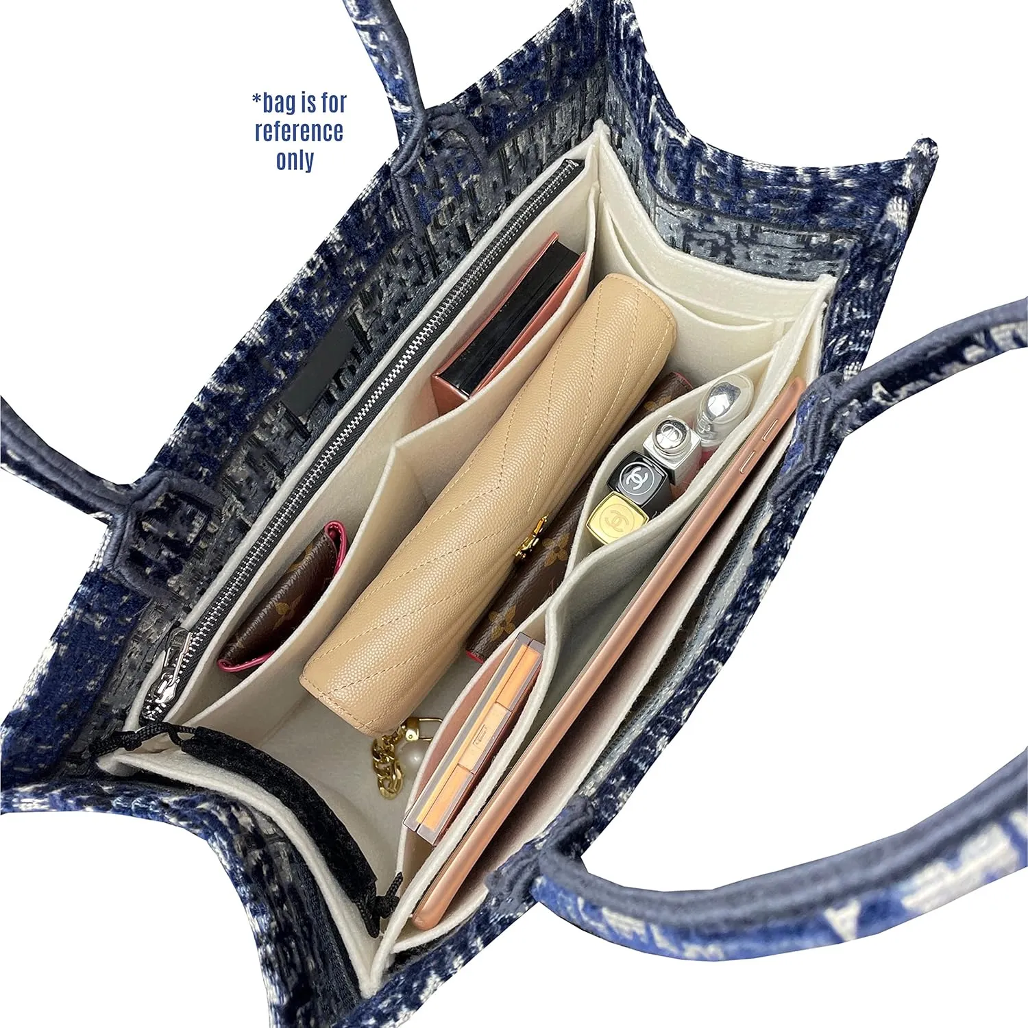 Premium Bag Organizer compatible with Mini Book Tote Bag, Best Fit Detailed Size Insert, 2mm Thick Snug sturdy Double-Layered Base (For Large Book Tote, Geyser Blue)