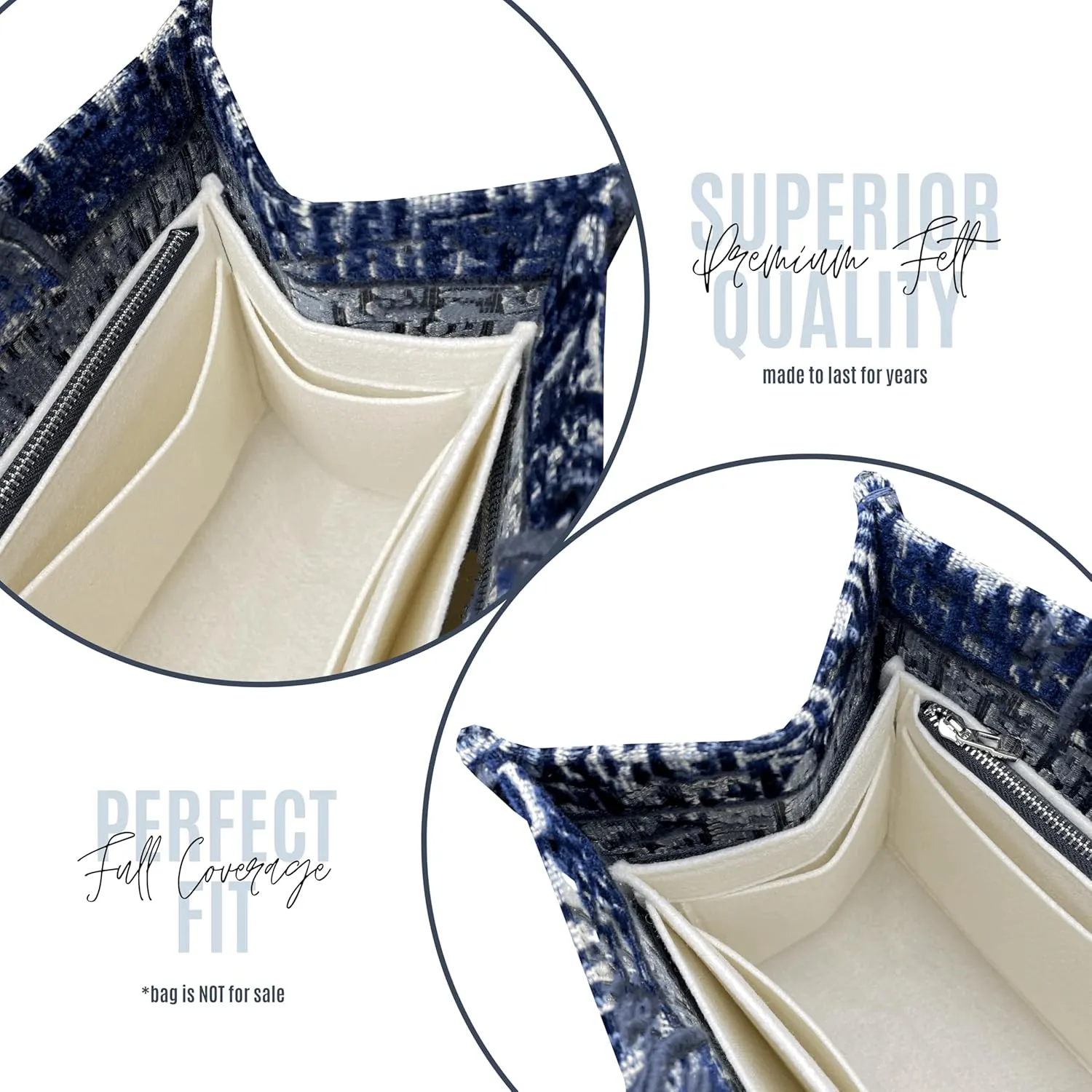 Premium Bag Organizer compatible with Mini Book Tote Bag, Best Fit Detailed Size Insert, 2mm Thick Snug sturdy Double-Layered Base (For Large Book Tote, Geyser Blue)