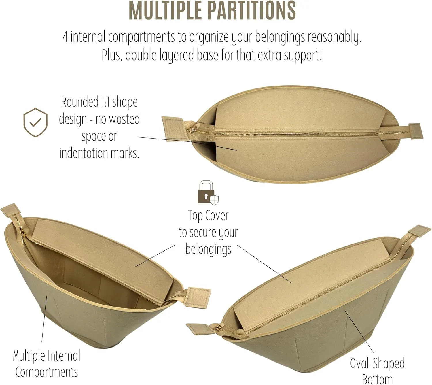 Premium Purse Organizer compatible with Celine Basket Bag Organizer Insert - Handmade Classic Panier in Palm Leaf, Perfect Fit Oval Shaped (Beige, For Medium Classic Panier)