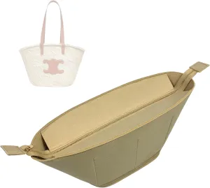 Premium Purse Organizer compatible with Celine Basket Bag Organizer Insert - Handmade Classic Panier in Palm Leaf, Perfect Fit Oval Shaped (Beige, For Medium Classic Panier)