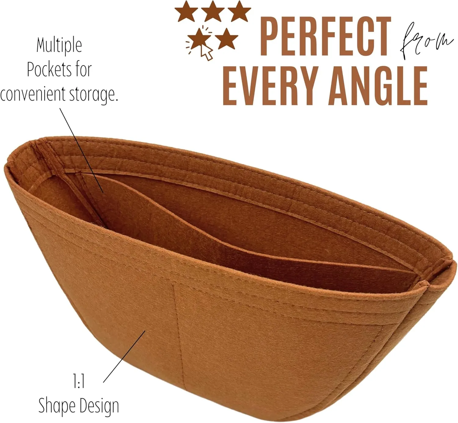 Premium Purse Organizer compatible with Celine Heloise Cuir Bag Organizer - Handmade 2mm Felt Purse Insert, Pefect Fit Round Shape (Brown, For Small Hel*ise)