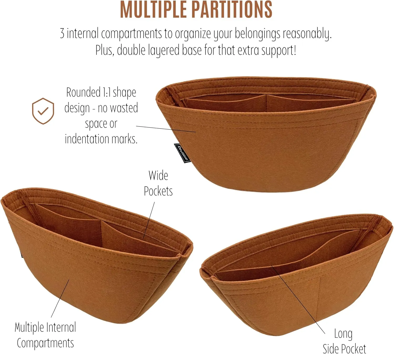 Premium Purse Organizer compatible with Celine Heloise Cuir Bag Organizer - Handmade 2mm Felt Purse Insert, Pefect Fit Round Shape (Brown, For Small Hel*ise)