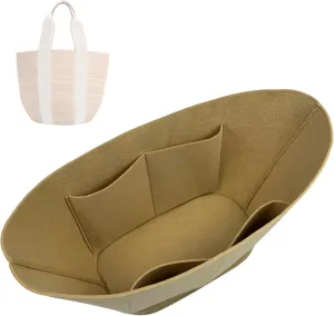 Premium Purse Organizer compatible with Chloe Large Woody Basket Bag Insert - Handmade Oval Basket Bag Organizer Felt, Perfect Fit Gold Zipper (Beige, For Large Basket Bag)