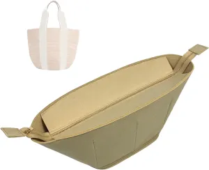 Premium Purse Organizer compatible with Chloe Large Woody Basket Bag Insert - Handmade Oval Shaped Felt Basket Bag Organizer, Perfect Fit Gold Zipper (Cream, For Large Woody Basket)