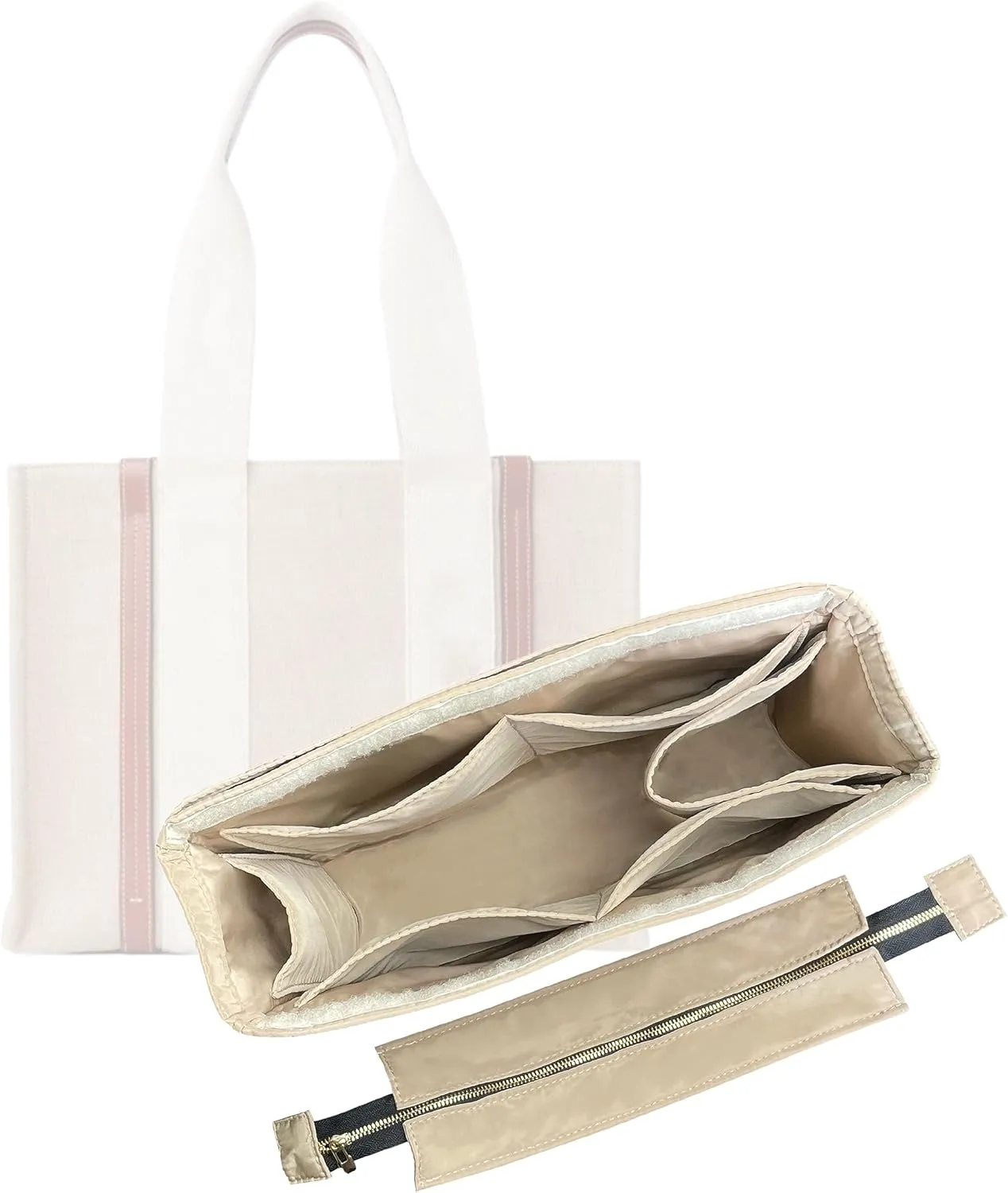 Premium Purse Organizer compatible with Chloe Woody Tote Insert, Handmade Waterproof Nylon Insert fits Small/Medium/Large Tote, Perfect Fit (Cream, For Medium Woody)