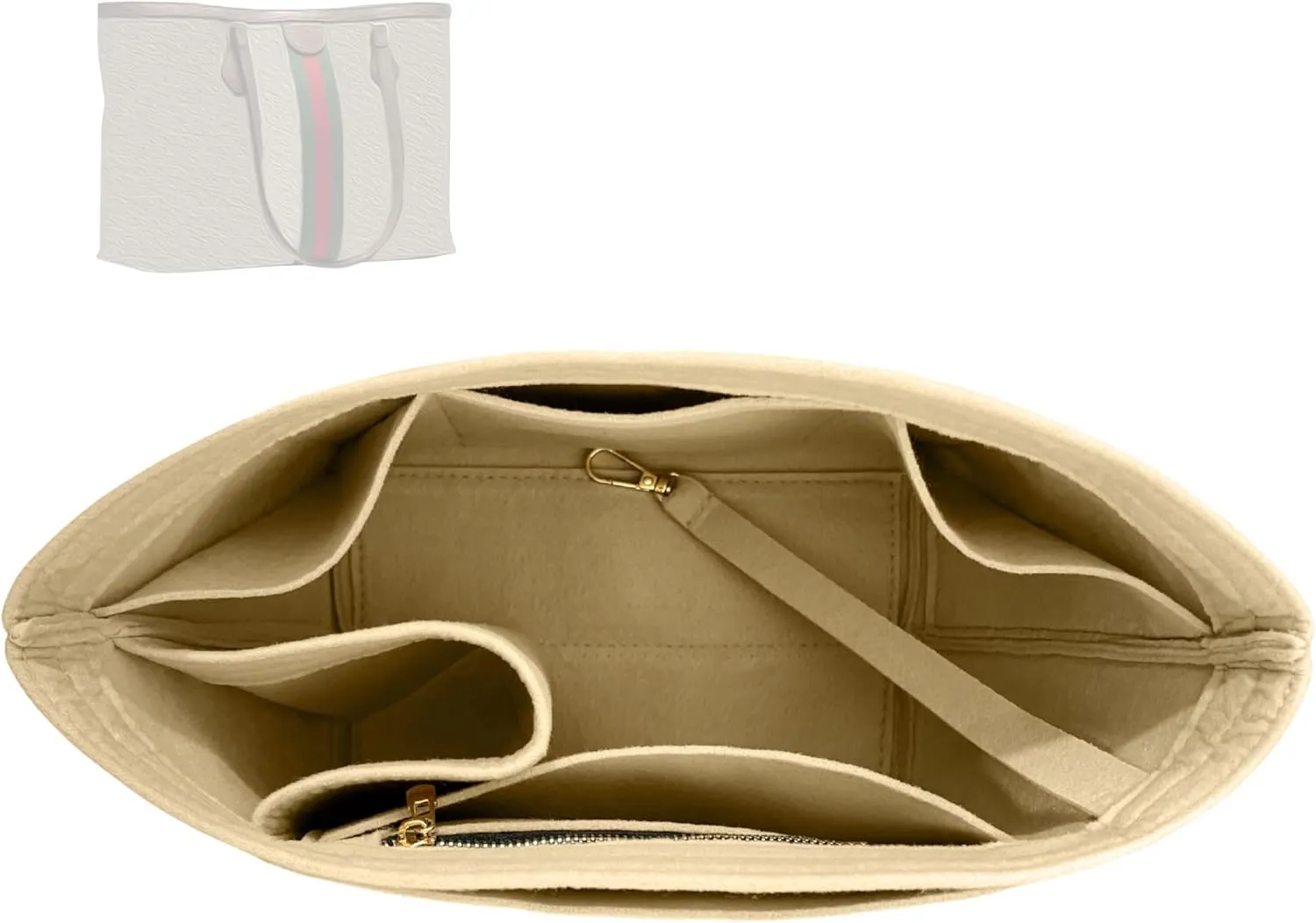 Premium Purse Organizer compatible with Gucci Ophidia Medium Tote Insert - Handmade Oval Shaped Felt Bag Organizer, Perfect Fit Gold Zipper (Azure Blue, For Large Ophidia)