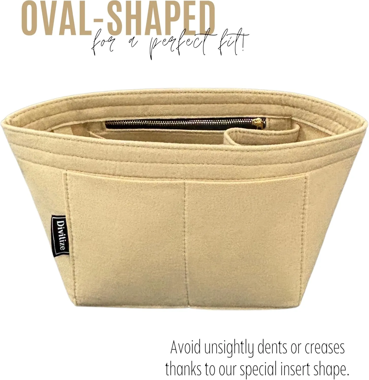 Premium Purse Organizer compatible with Gucci Ophidia Medium Tote Insert - Handmade Oval Shaped Felt Bag Organizer, Perfect Fit Gold Zipper (Azure Blue, For Large Ophidia)