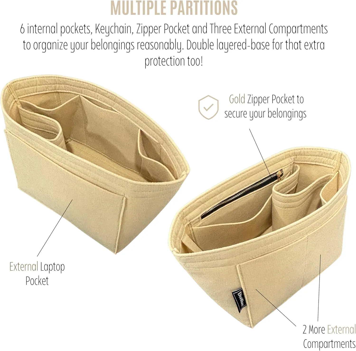 Premium Purse Organizer compatible with Gucci Ophidia Medium Tote Insert - Handmade Oval Shaped Felt Bag Organizer, Perfect Fit Gold Zipper (Azure Blue, For Large Ophidia)