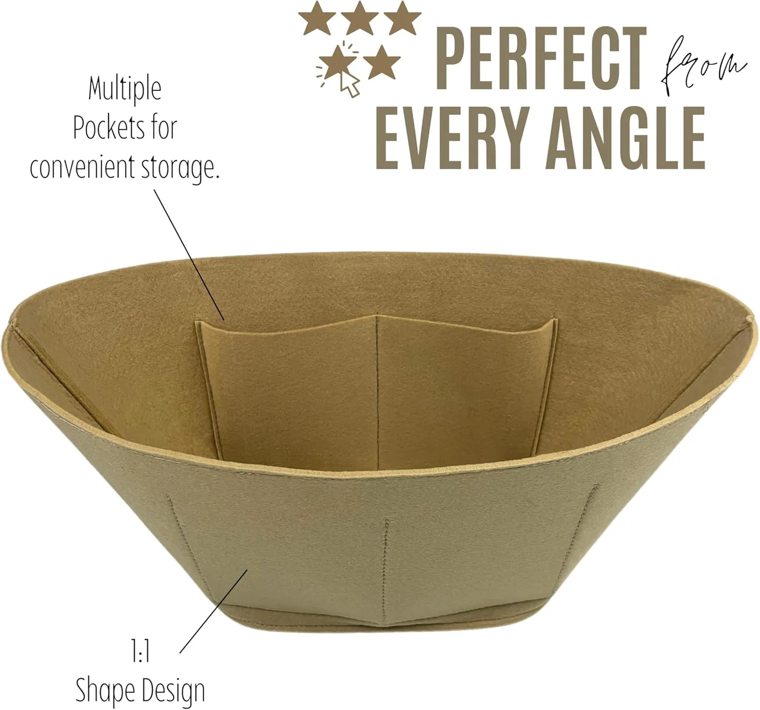 Premium Purse Organizer compatible with Loewe Basket Bag in Palm Leaf Organizer - Handmade Felt Oval Basket Bag Insert, Perfect Fit (Sienna, For Large Basket Bag in Palm Leaf)