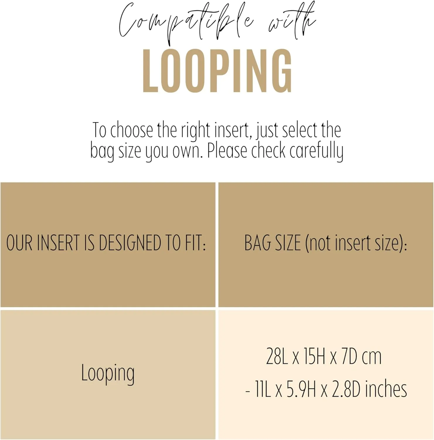 Premium Purse Organizer compatible with Lv Looping Insert - Handmade Bag Organizer 2mm Thick, Perfect fit (Brown, For Looping)