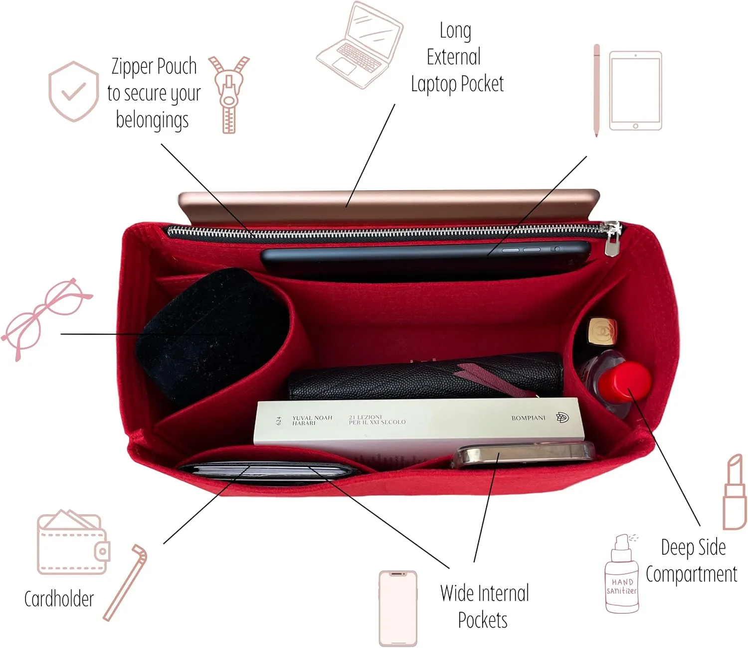 Premium Purse Organizer compatible with Lv Low Key Hobo MM Insert - Handmade Bag Organizer 2mm Thick, Perfect fit for PM/MM Cabas Tote (Hot Magenta, For Low Key Hobo MM)