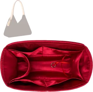 Premium Purse Organizer compatible with Lv Slouchy PM/MM Insert - Handmade Soft Silk Liner, Perfect fit for Hobo PM/MM Bag Organizer Gold Zipper (Red, For Slouchy MM)