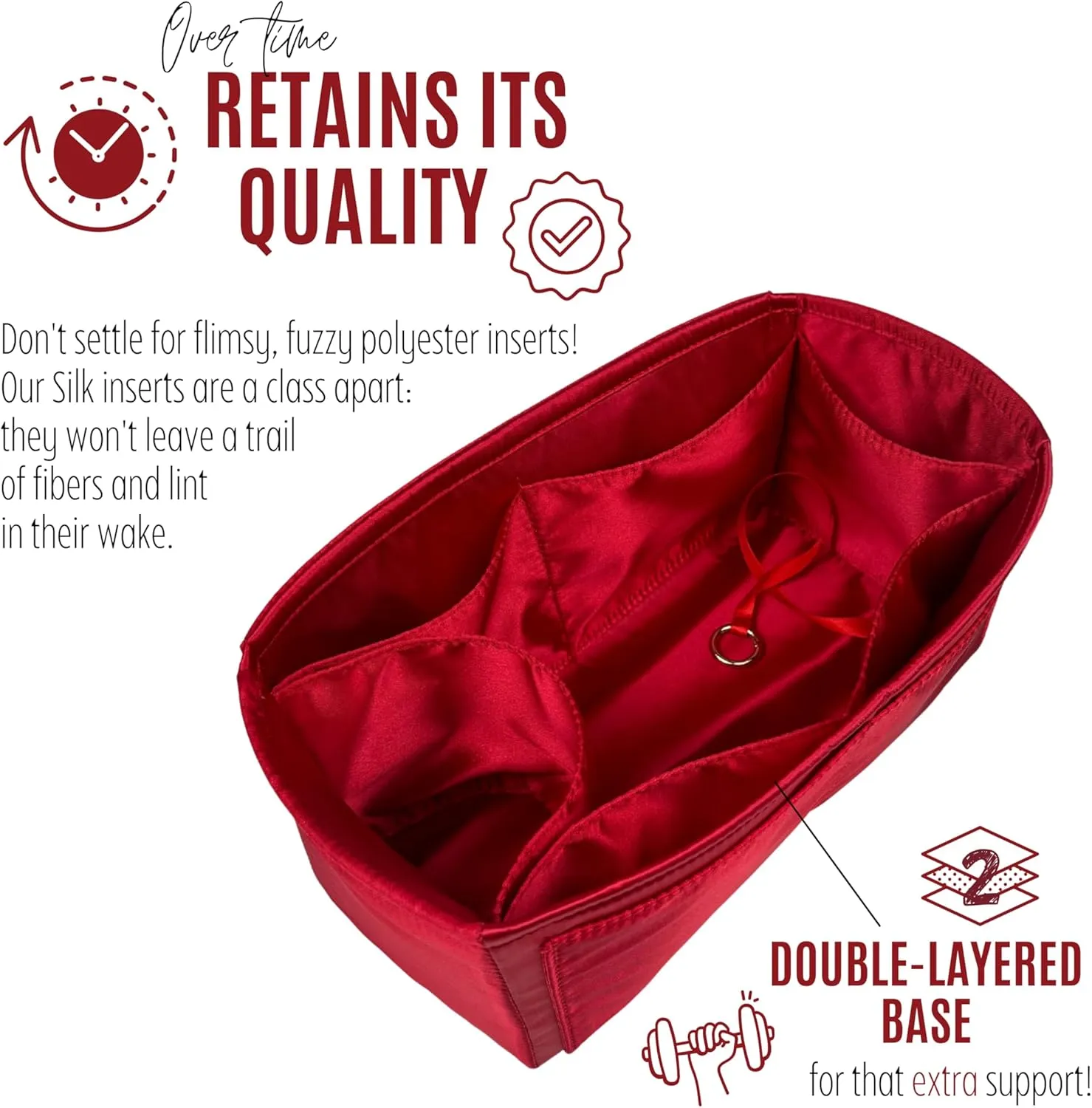 Premium Purse Organizer compatible with Lv Slouchy PM/MM Insert - Handmade Soft Silk Liner, Perfect fit for Hobo PM/MM Bag Organizer Gold Zipper (Red, For Slouchy MM)