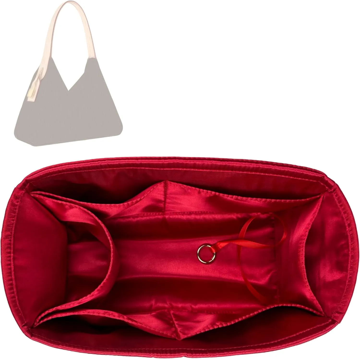 Premium Purse Organizer compatible with Lv Slouchy PM/MM Insert - Handmade Soft Silk Liner, Perfect fit for Hobo PM/MM Bag Organizer Gold Zipper (Red, For Slouchy MM)
