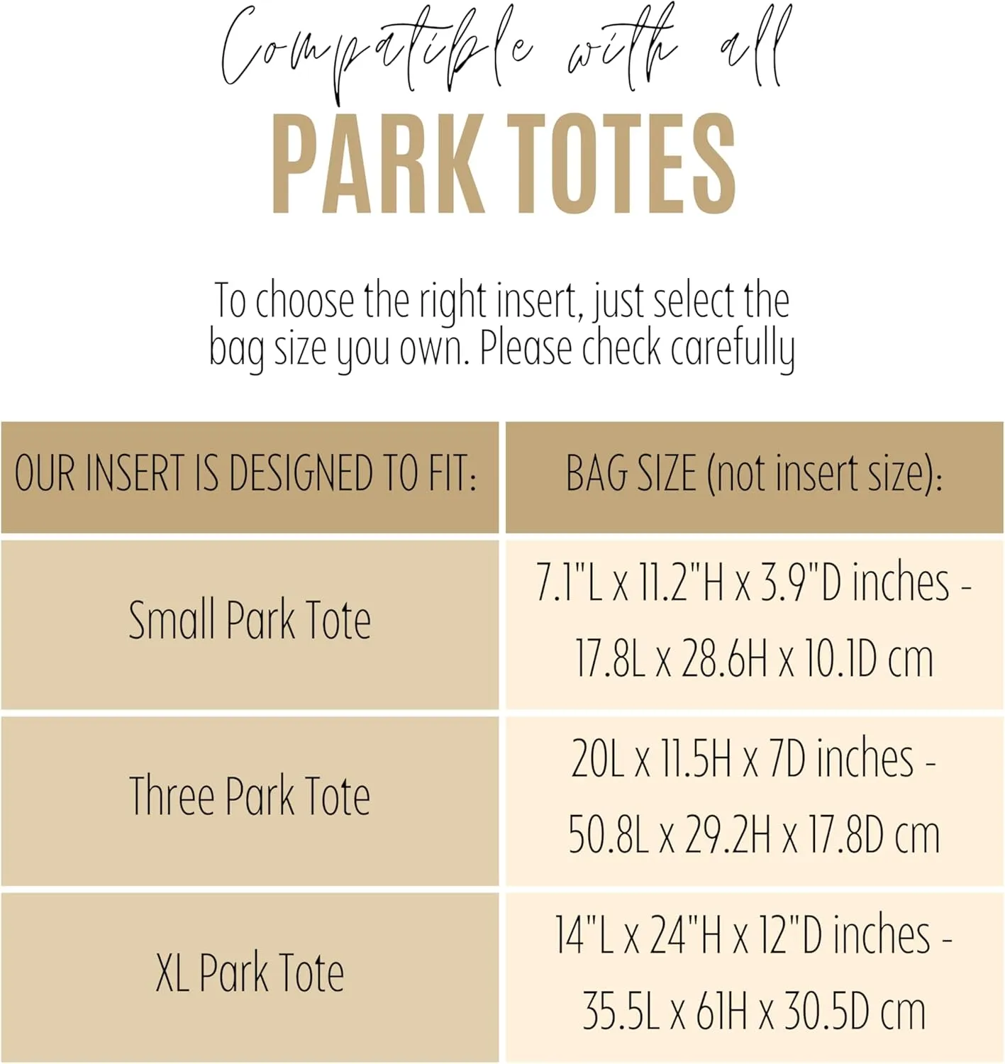 Premium Purse Organizer compatible with Row Three Park Tote Bag Insert - Handmade Bag Organizer Perfect Fit for S/Three/XL Tote (Brown, For Three Park Tote)
