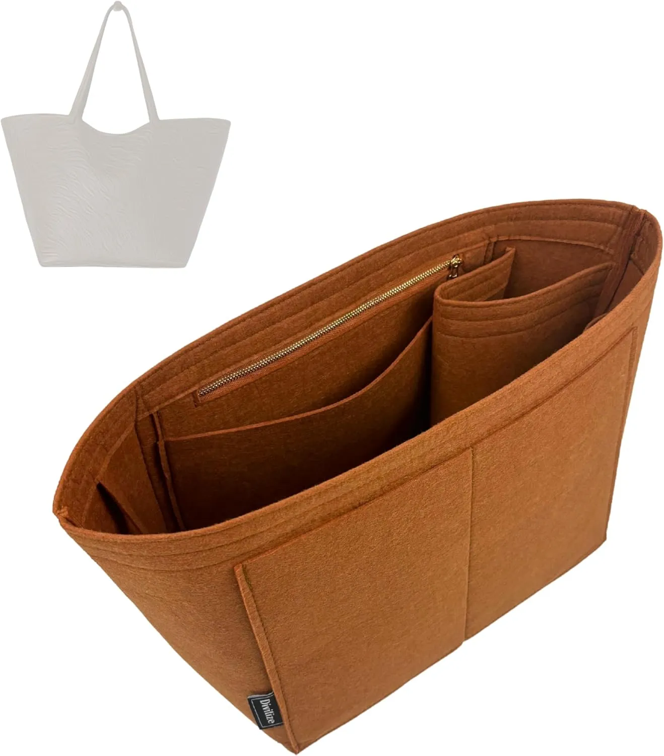 Premium Purse Organizer compatible with Row Three Park Tote Bag Insert - Handmade Oval Bag Organizer Perfect Fit for S/Three/XL Tote (Beige, For Three Park Tote)