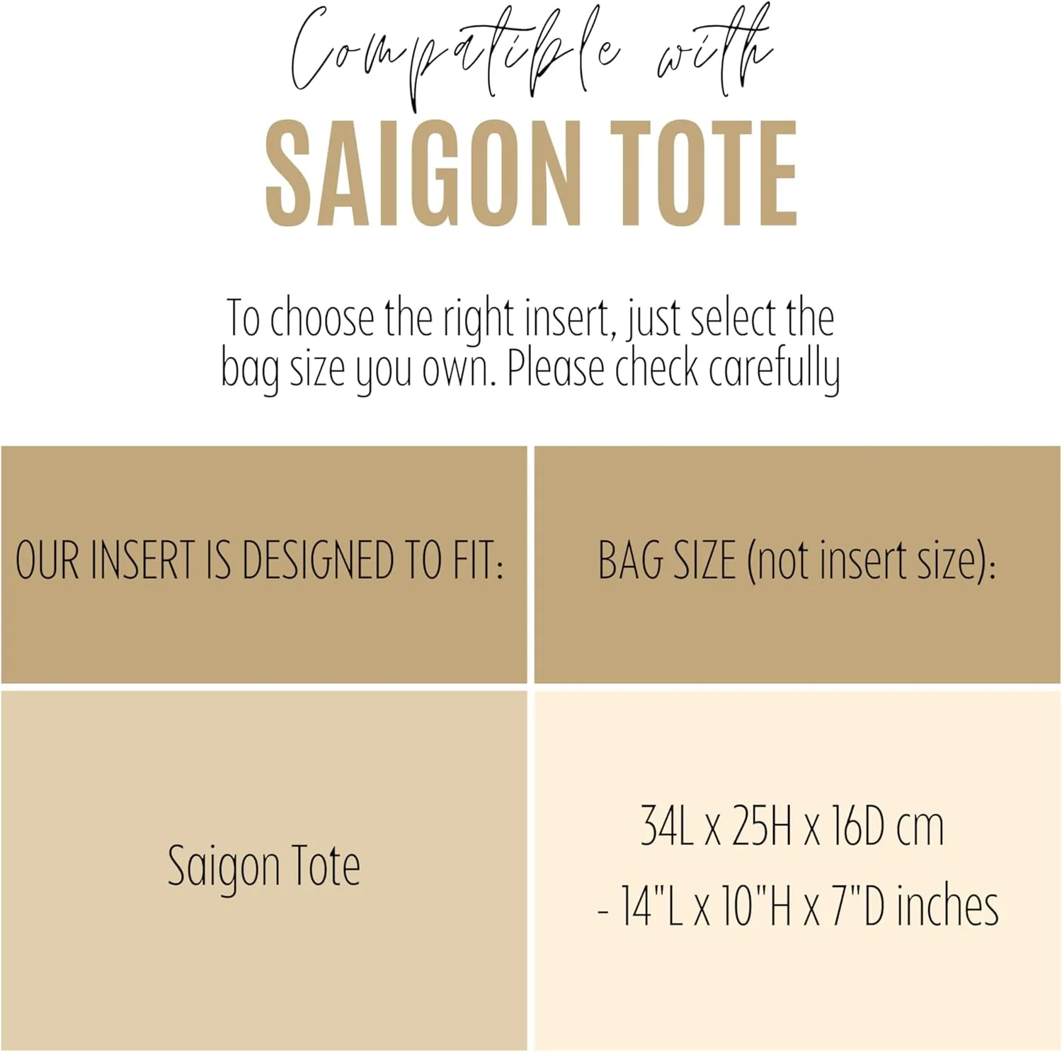 Premium Purse Organizer compatible with Saigon Tote Insert - Handmade Tapered Shape 2mm Thick Felt Liner, Perfect fit, Tote PM/MM Bag Organizer (Beige, For Saigon Tote)