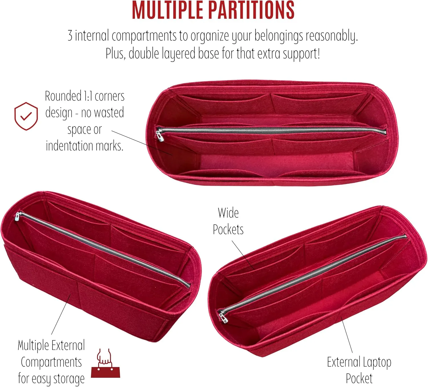 Premium Purse Organizer compatible with Saigon Tote Insert - Handmade Tapered Shape 2mm Thick Felt Liner, Perfect fit, Tote PM/MM Bag Organizer (Bubblegum, For Saigon Tote)