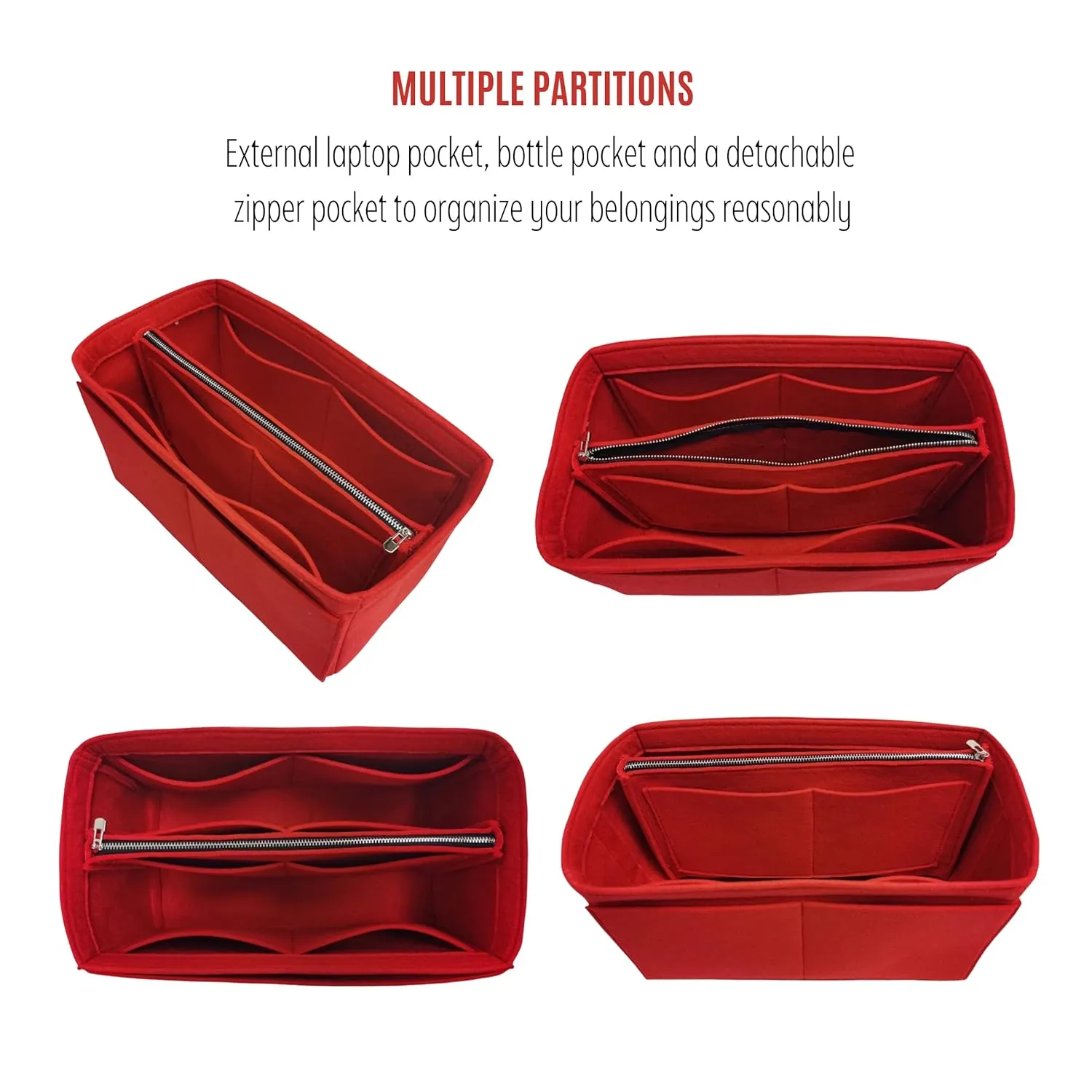 Premium Purse Organizer compatible with The Medium Tote Bag Organizer, The Traveler Tote Bag Organizer Insert, Handmade 2mm Felt Sturdy (For The Medium Tote, Red)