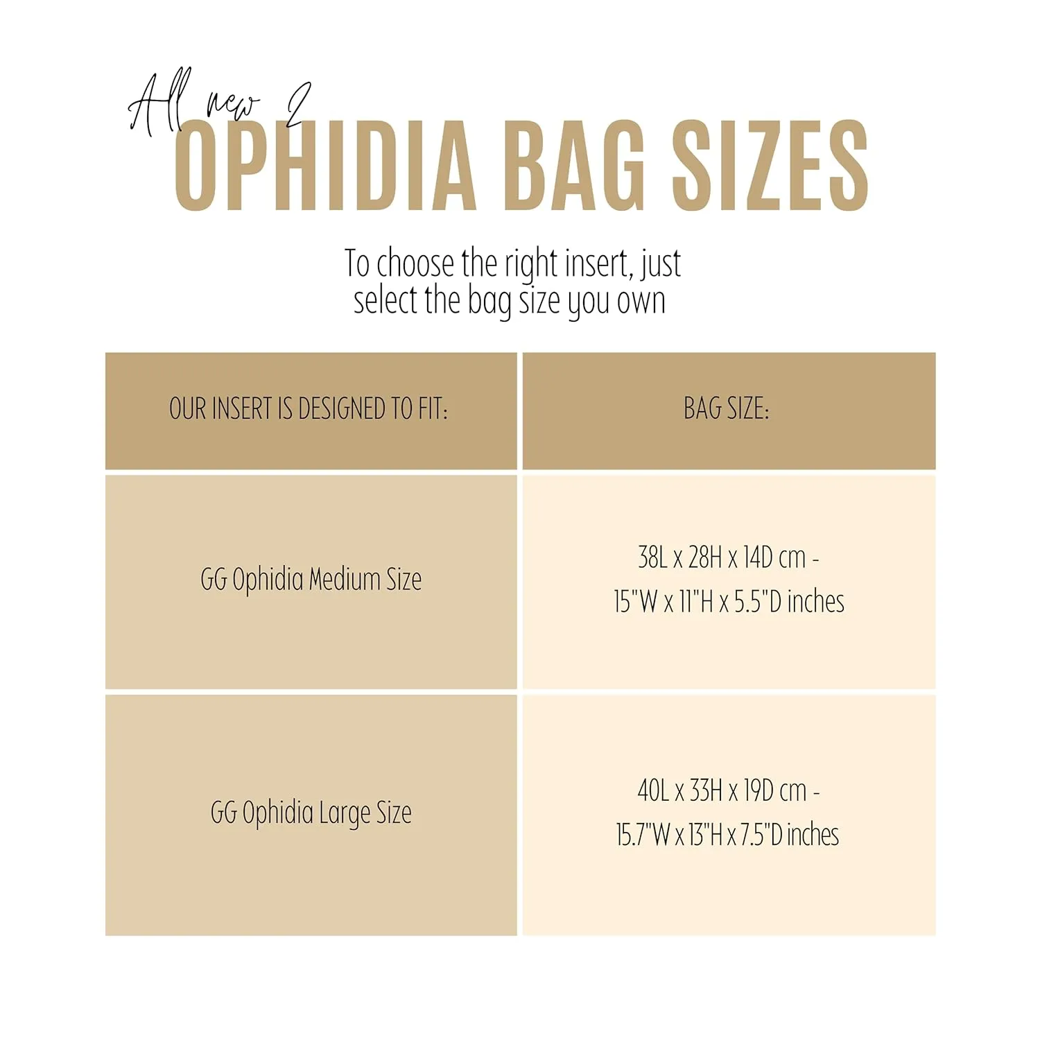 Premium Purse Organizer fits Ophidia Medium Tote Bag Organizer, for Ophidia Large Tote Bag Organizer, Handmade 2mm Thick Felt Snug Sturdy Gold Zipper (For Ophidia Medium Tote, Cream)