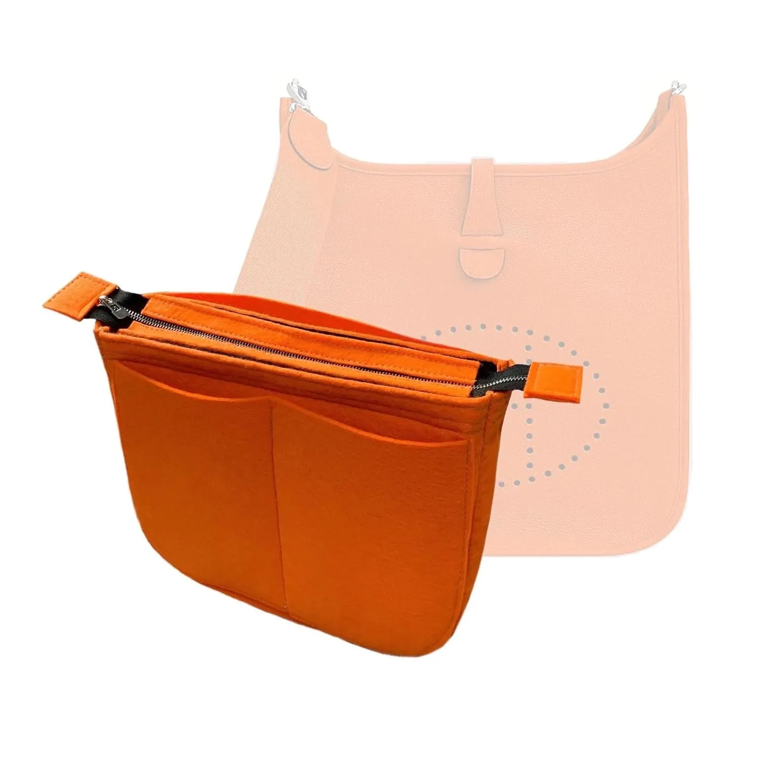 Premium Purse Organizer for Evelyne 29 Bag Insert, TPM Evelyne 16 Bag Insert with Zipper, GM Evelyne 33 Bag Insert, 2mm Thick Felt Snug Sturdy Silver Zipper (For Evelyne 33 (GM), Geyser Blue)