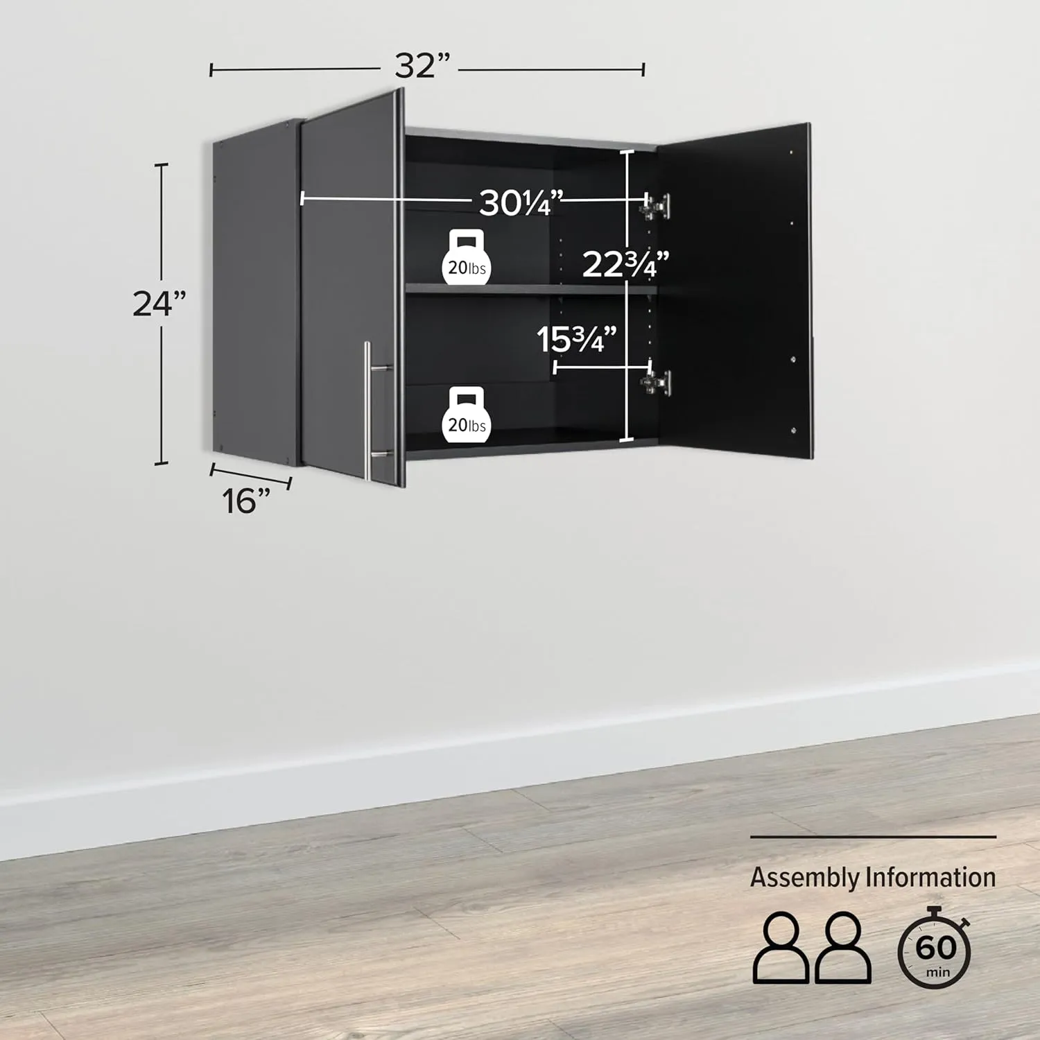 Prepac Elite 32" Stackable Wall Cabinet in Black