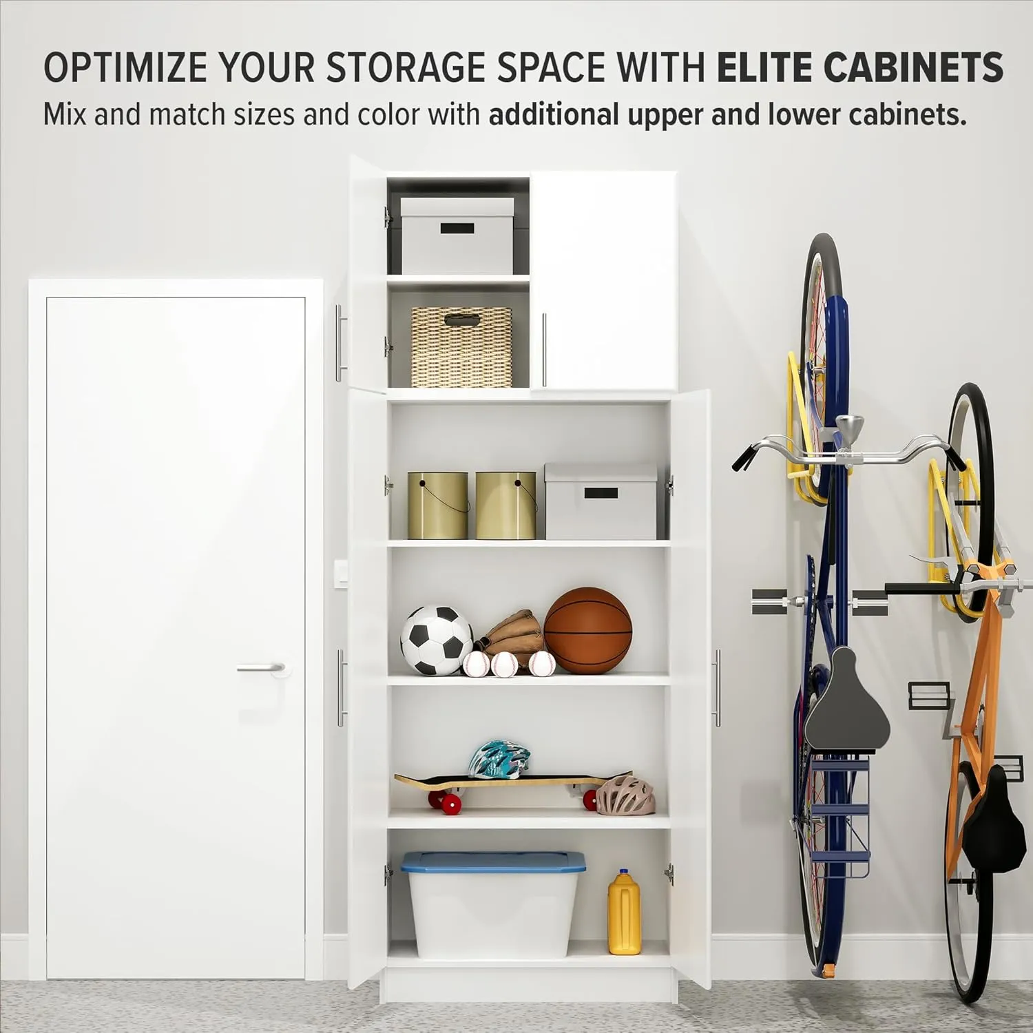 Prepac White Cabinet: Elite Wall Cabinet, WEW-3224 Garage Cabinet with Storage Shelf, Stackable 16"D x 32"W x 24"H, Perfect as a Garage Storage Cabinet with Doors and Shelves