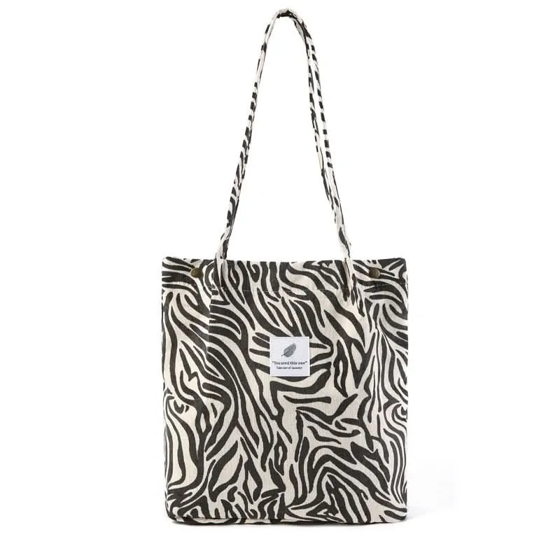 Printed Corduroy Canvas Tote Bag – Trendy, Versatile Design