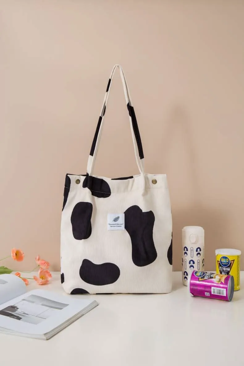 Printed Corduroy Canvas Tote Bag – Trendy, Versatile Design