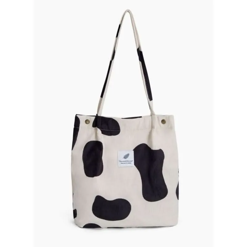 Printed Corduroy Canvas Tote Bag – Trendy, Versatile Design