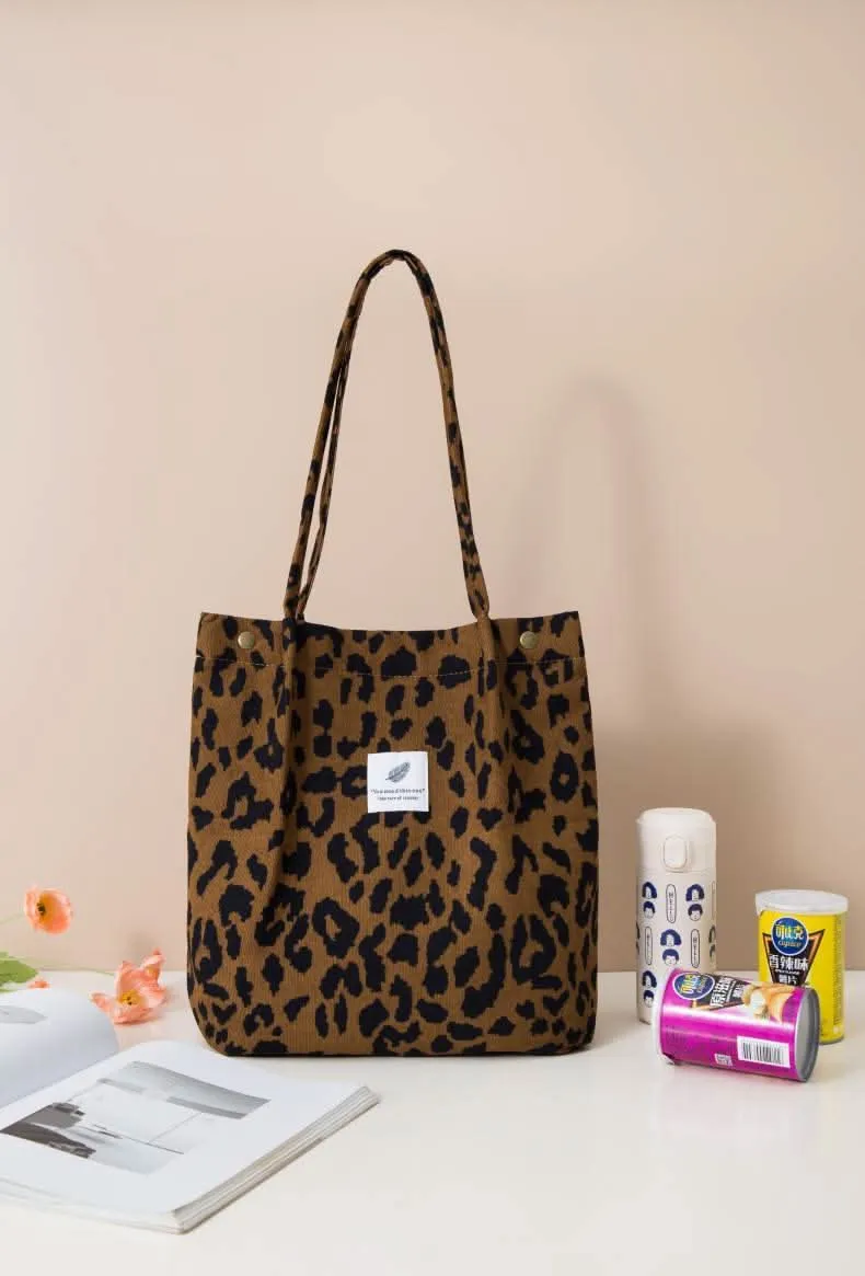 Printed Corduroy Canvas Tote Bag – Trendy, Versatile Design
