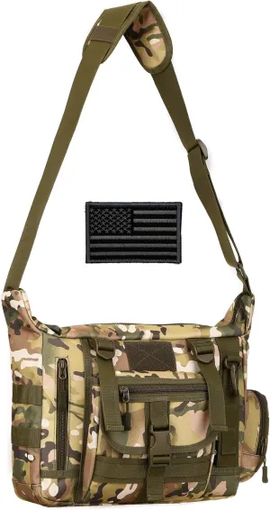 Protector Plus Tactical Messenger Bag Men Military MOLLE Sling Shoulder Pack (Patch Included)