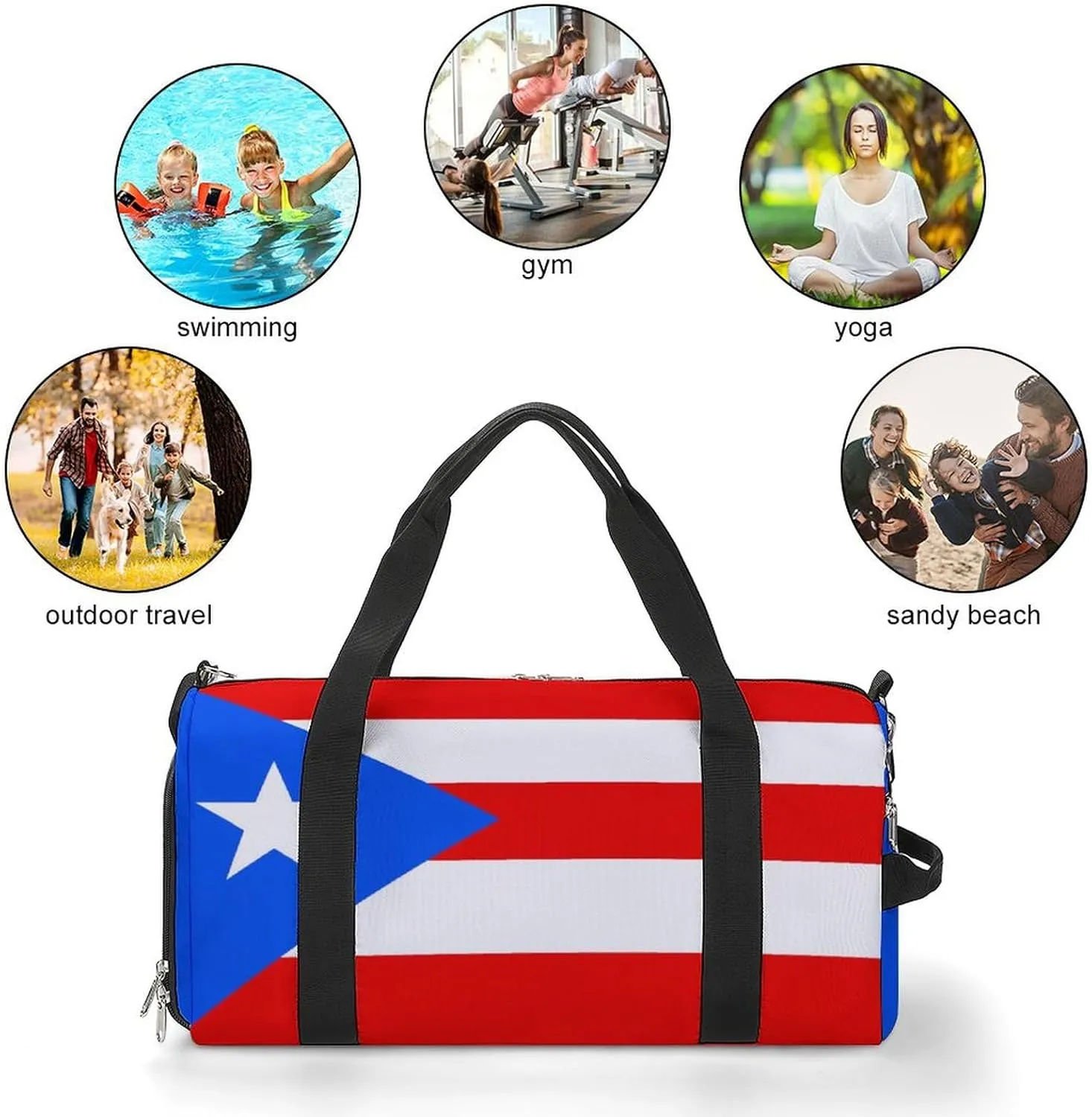 Puerto Rico Flag Duffel Bag for Men Women Waterproof with Shoe Compartment
