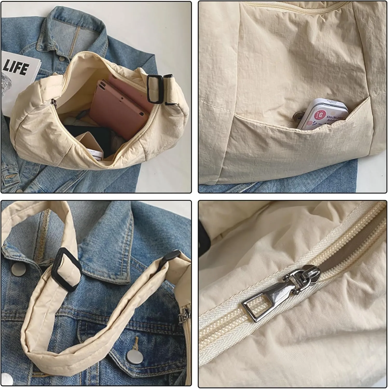 Puffer Crescent Shoulder Bag Women Nylon Light Weight Crossbody Purse Large Hobo Bag Puffy Tote Bag Handbag