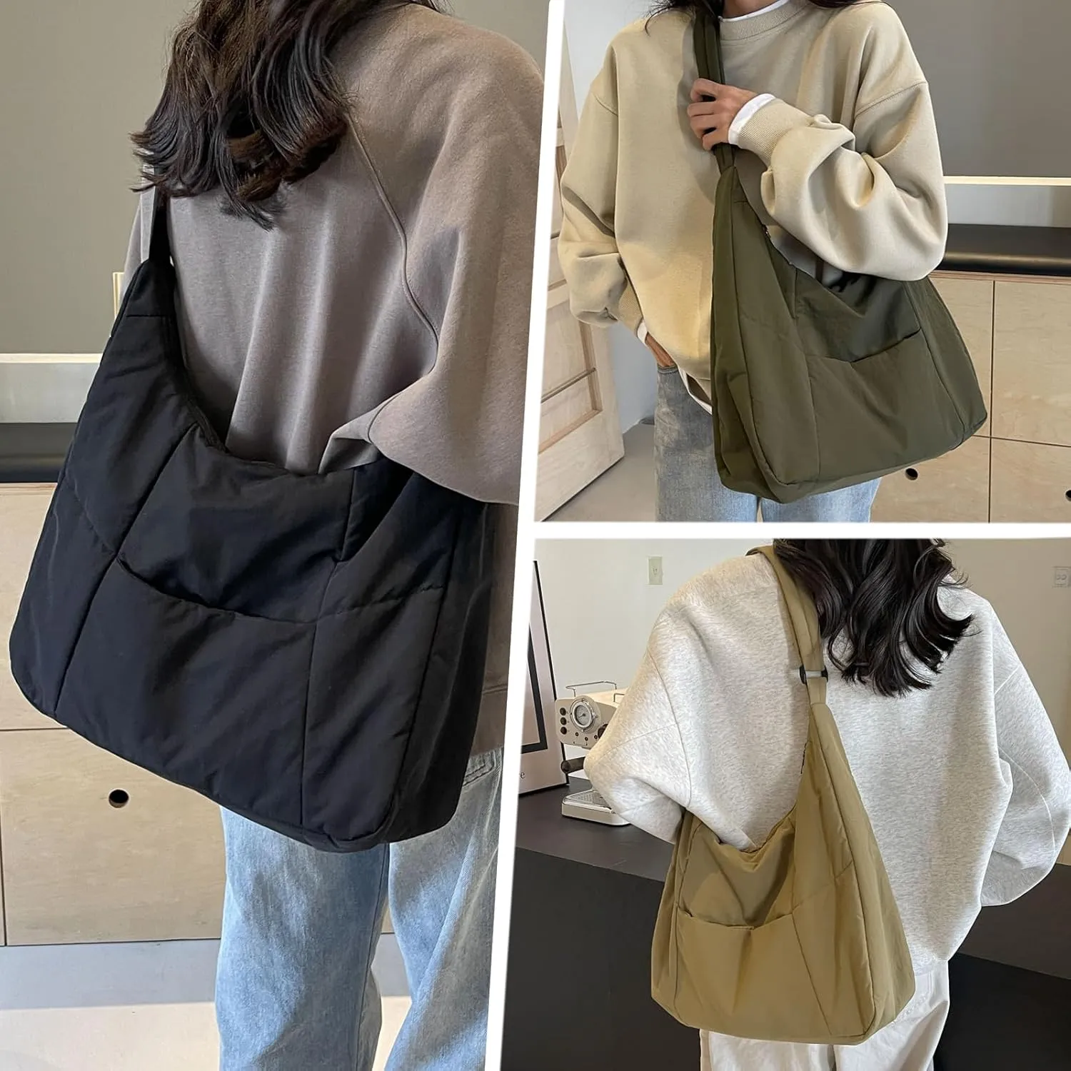 Puffer Crescent Shoulder Bag Women Nylon Light Weight Crossbody Purse Large Hobo Bag Puffy Tote Bag Handbag