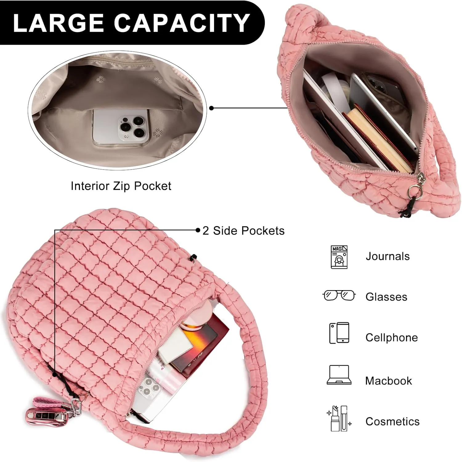 Puffer Tote Bag for Women Large Quilted Puffy Lightweight Carryall Crossbody Tote Bag for Women