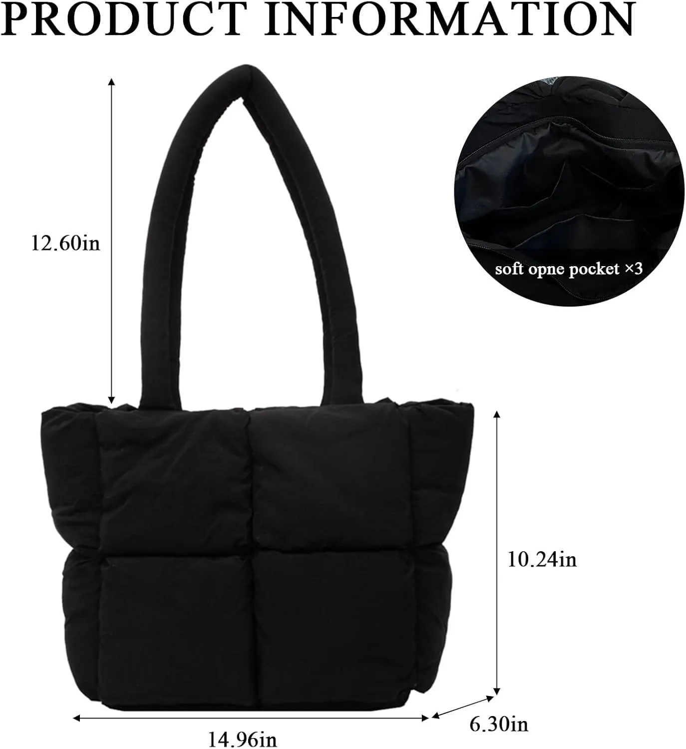 Puffer Tote Bag, Lightweight Down Cotton Padded Quilted Purse Puffy Tote Bag Shoulder Handbags for Women