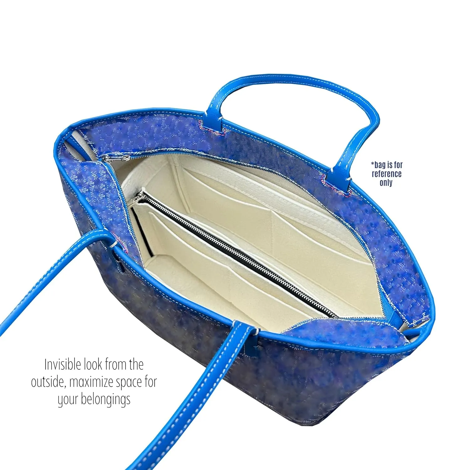 Purse Organizer for Artois MM Bag Organizer, Artois PM Bag Organizer, Artois MM Insert, Handmade 2mm Wool Premium Felt Insert with Silver Zipper Snug Sturdy Fit (For Artois MM, Geyser Blue)