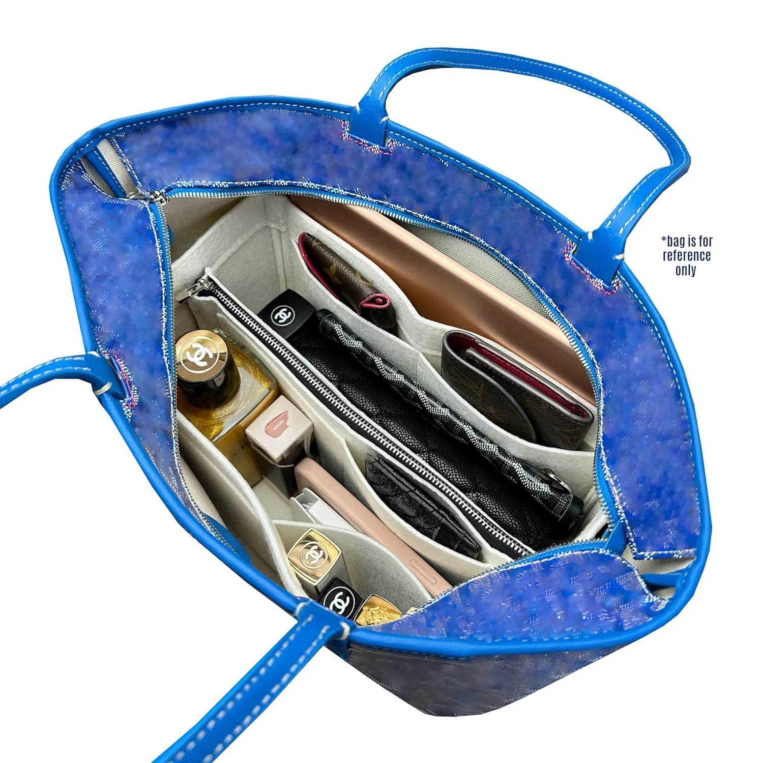 Purse Organizer for Artois MM Bag Organizer, Artois PM Bag Organizer, Artois MM Insert, Handmade 2mm Wool Premium Felt Insert with Silver Zipper Snug Sturdy Fit (For Artois MM, Geyser Blue)