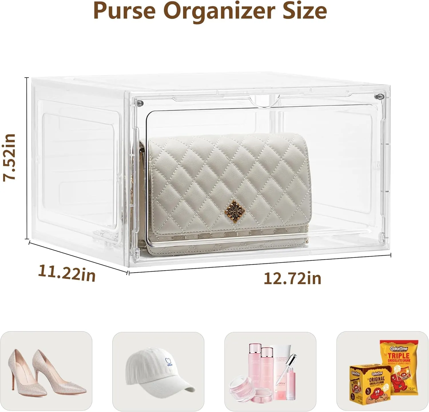 Purse Organizer For Closet 4 Pack Stackable Storage Bins With Lids Clear Plastic Handbag Organizer Purse Storage With Magnetic Door Display Case For Cosmetic Hats