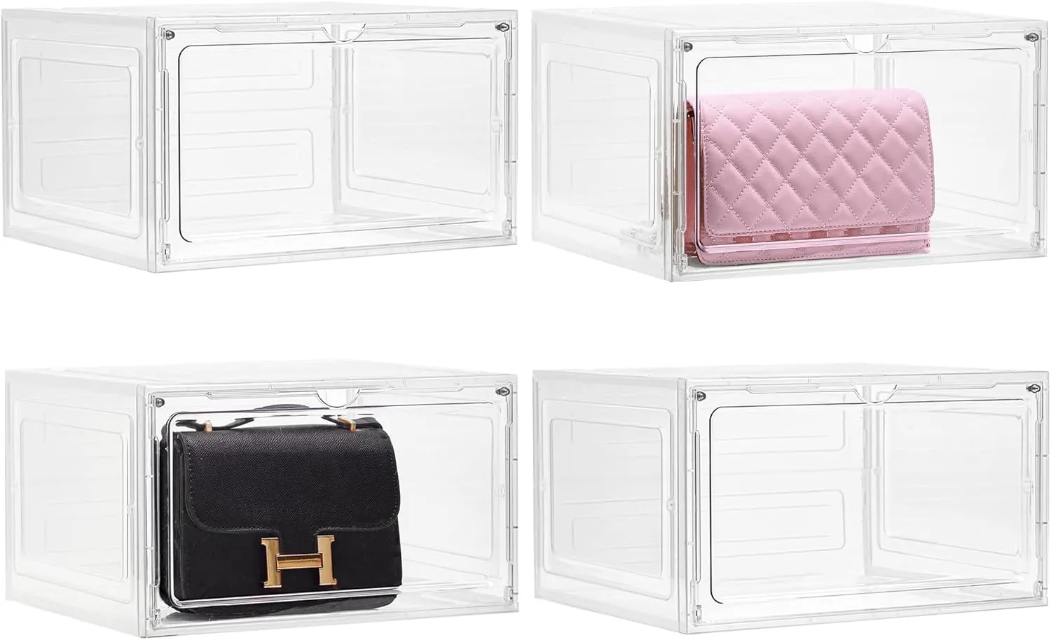 Purse Organizer For Closet 4 Pack Stackable Storage Bins With Lids Clear Plastic Handbag Organizer Purse Storage With Magnetic Door Display Case For Cosmetic Hats