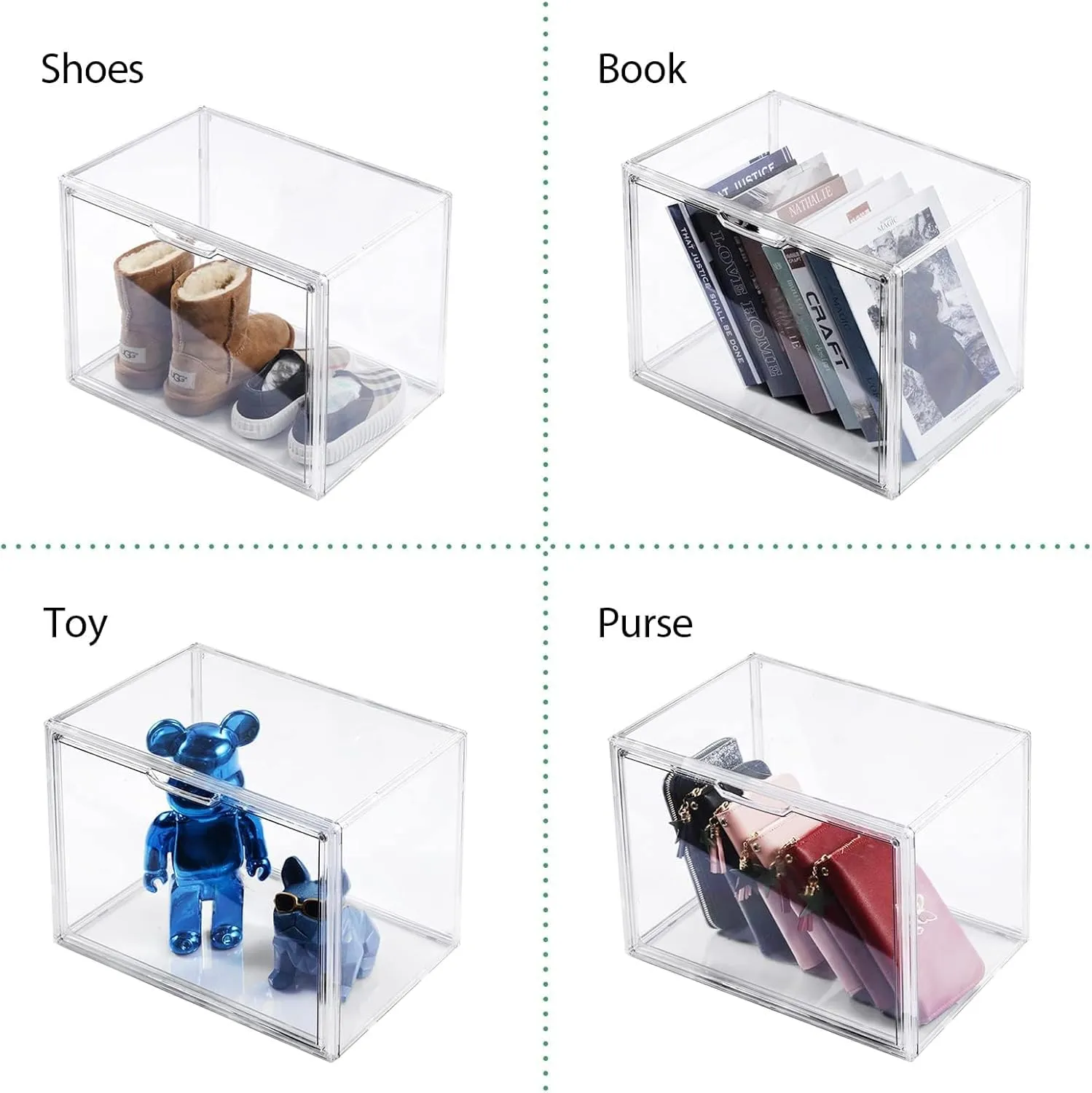 Purse Organizer for Closet, 5Pack Stackable Storage Bins, Clear Acrylic Display Case with Magnetic Lid, Closet Organizers and Storage for Handbag Organzier, Heels, Collectibles