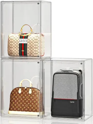 Purse Organizer for Closet, Handbag Storage, Clear Acrylic Display Case for Collectibles, Stackable Storage Bins with Magnetic Lid for Figures, Doll, Bag, XX-Large