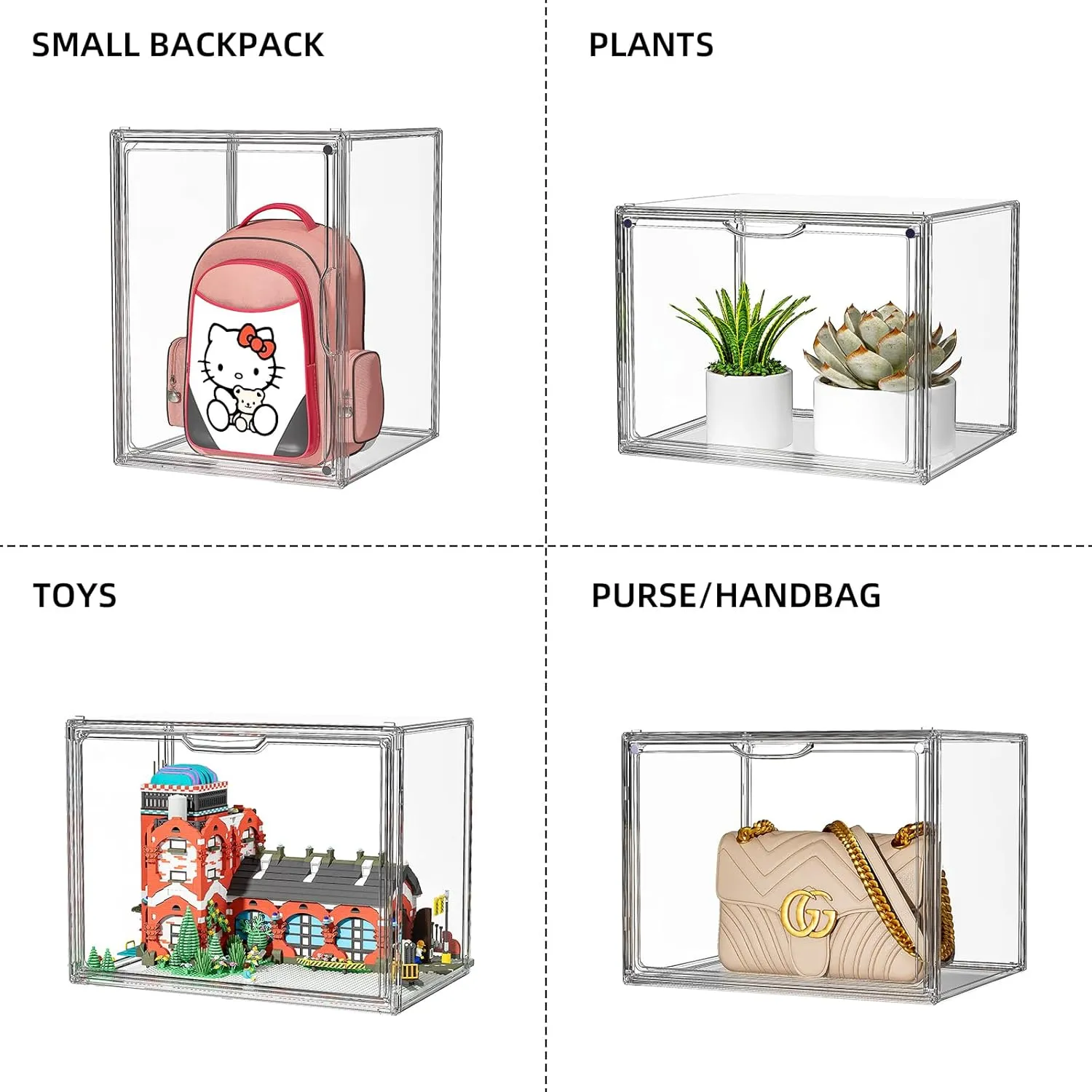 Purse Organizer for Closet, Handbag Storage, Clear Acrylic Display Case for Collectibles, Stackable Storage Bins with Magnetic Lid for Figures, Doll, Bag, XX-Large